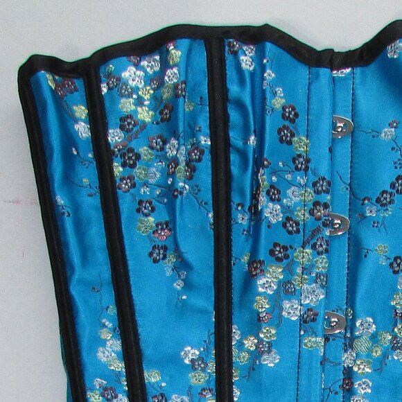Blue Black Asian Themed Boned Corset Set - NEW - Picture 4 of 8